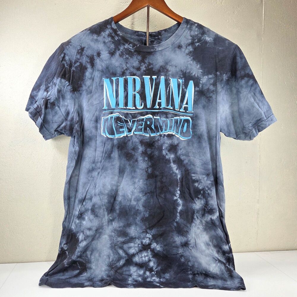 Nirvana Nevermind Wavy Logo Graphic Cloud Tie Dye Tee Shirt Sz XL